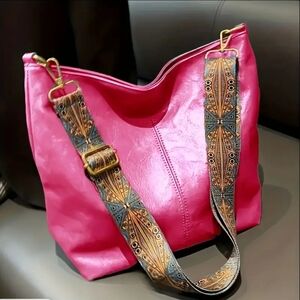 Designer Hot Pink Hobo Purse Handbag Vegan Leather Short Shoulder Tote Crossbody